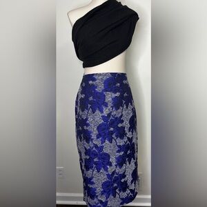Chic Blue Floral Pencil Skirt Size 10